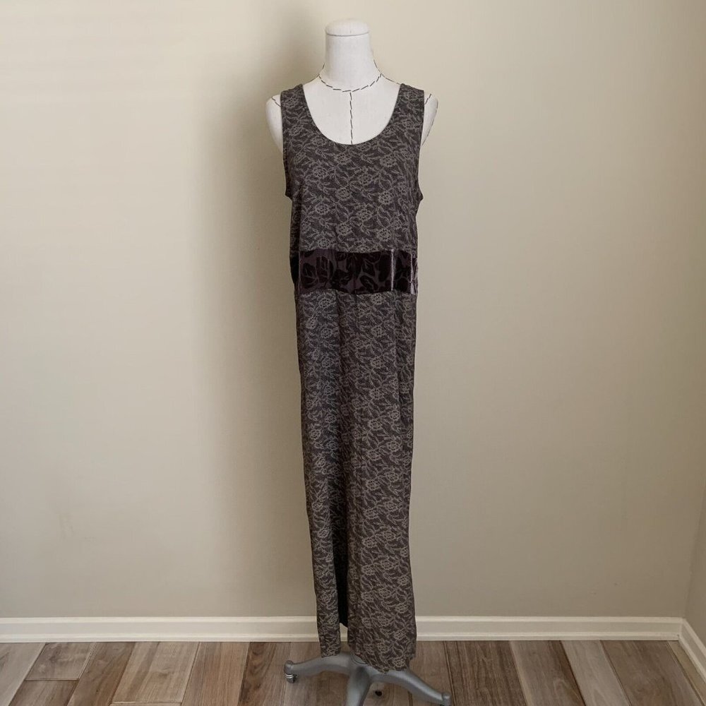 Citron Santa Monica Brown Rayon Silk Velvet Burnout Sleeveless Maxi Dress Sz M